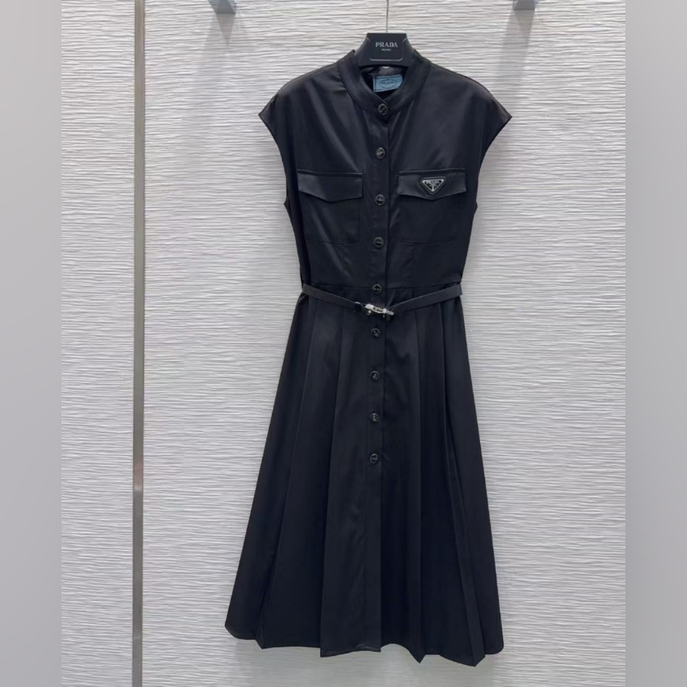 Prada triangular logo stand-up collar dress